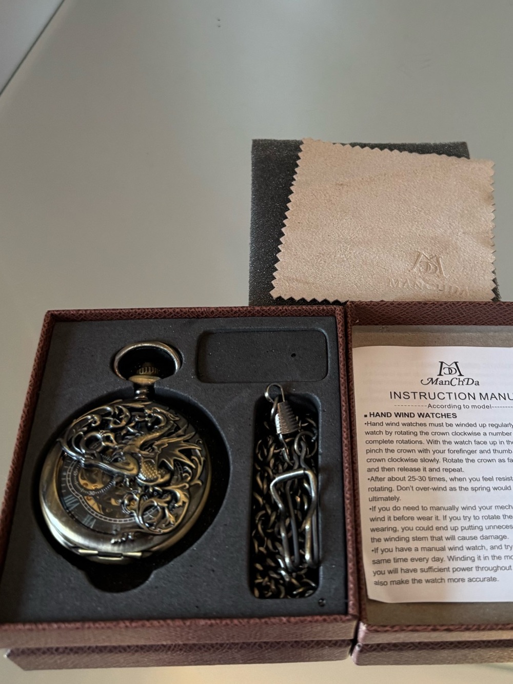 ManChDa Dragon Skeleton Mechanical Pocket Watch Hand Wind Vintage Steampunk - Picture 11 of 14